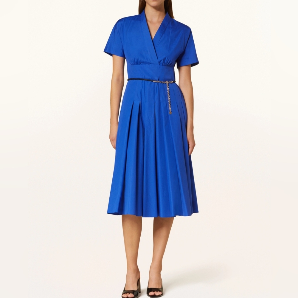 Max Mara Studio dress 8 Royal Blue Poplin cotton Alatri fit flare midi new $385